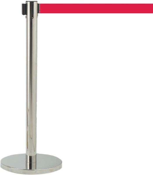 AARCO Form-A-Line™ System With 7' Slow Retracting Belt, Chrome Finish with Red Belt, HC-7RD