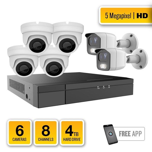 Supercircuits 6 Camera 5 Megapixel Turret/Bullet HD-TVI System with 8 Channel DVR and 4TB Hard Drive, SYS-HD56TB