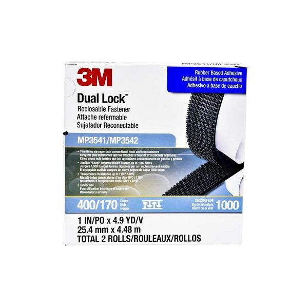 3M Dual Lock Reclosable Fastener MP3541/MP3542 400/170 Black, 1 in x 4.9 yd .23 in, 3MI-05113106483