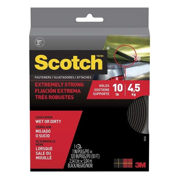 3M Scotch Extreme Fasteners RF6761, 1 in x 10 ft (25,4 mm x 3,04 m) Black 1 Set of Strips, 3MI-051141378992