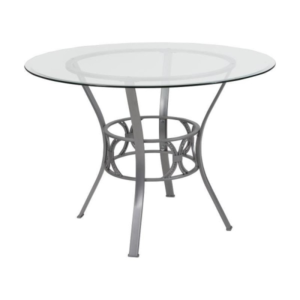 Flash Furniture Carlisle 42'' Round Glass Dining Table with Silver Metal Frame, XU-TBG-21-GG