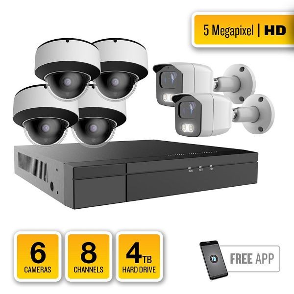 Supercircuits 6 Camera 5 Megapixel Dome/Bullet HD-TVI System with 8 Channel DVR and 4TB Hard Drive, SYS-HD56DB