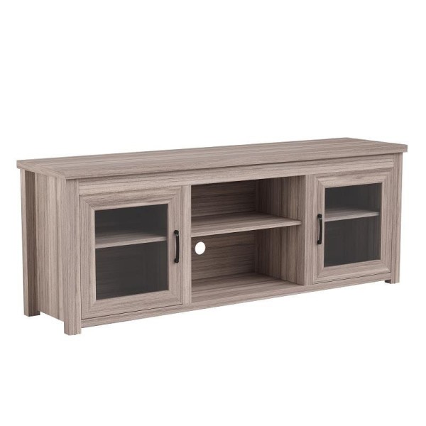 Flash Furniture Sheffield Classic TV Stand up to 80" TVs - Gray Wash Oak Finish with Full Glass Doors with 65" Wood Frame - 3 Shelves, GC-MBLK65-GY-GG