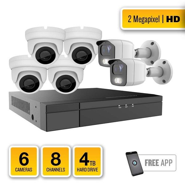 Supercircuits 6 Camera 2 Megapixel Turret/Bullet HD-TVI System with 8 Channel DVR and 4TB Hard Drive, SYS-HD26TB