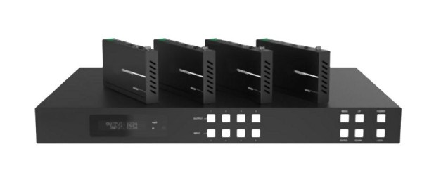 Alfatron Matrix with 4 HDMI inputs, 1 HDMI output and 3 HDBaseT outputs. Includes 4 receivers, ALF-MUH44E