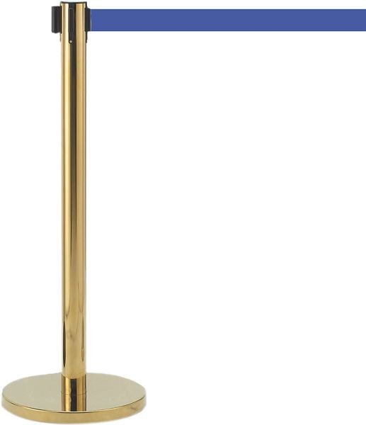AARCO Form-A-Line™ System With 7' Slow Retracting Belt, Brass Finish with Blue Belt, HB-7BL