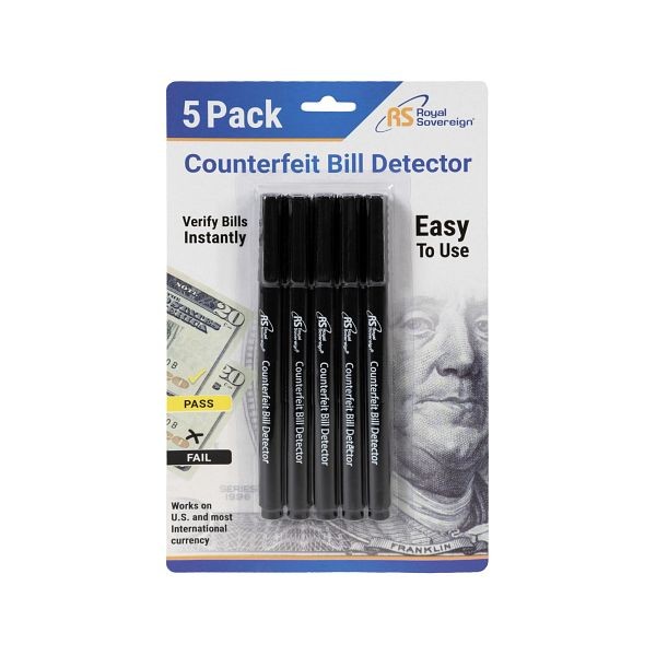 Royal Sovereign Counterfeit Bill Detection Pens, 5 Pack, RCD-1805-RS