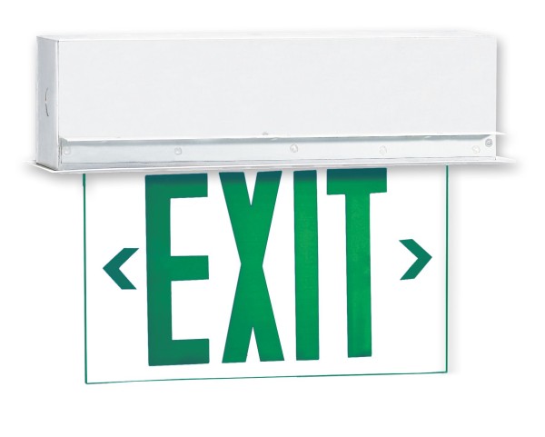 Beghelli OL2 LED Edge-lit Exit Sign, Green, 1, Clear background, 100000410-006