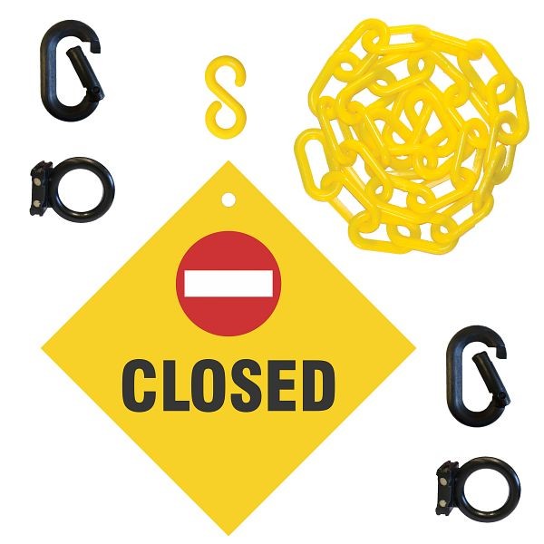 Mr. Chain Closed Sign Kit, sign and 3-feet Yellow 2-Inch chain, 7403CL