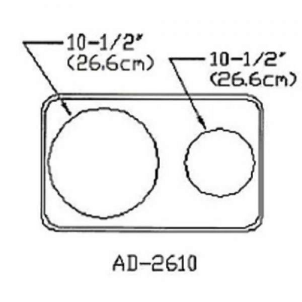 Atlas Metal Adapter Plate, with (1) 6-1/2" & (1) 10-1/2" inset hole, full perimeter beaded edge, ATL-AD-2610
