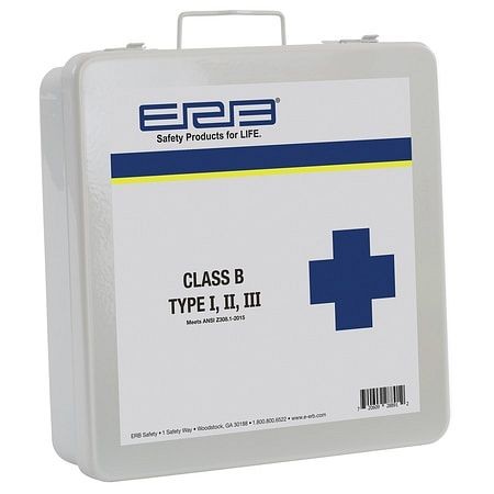 ERB Safety First Aid Kit, 2015 Unitized, Class B, Type I, II and III, Metal Case, 29963
