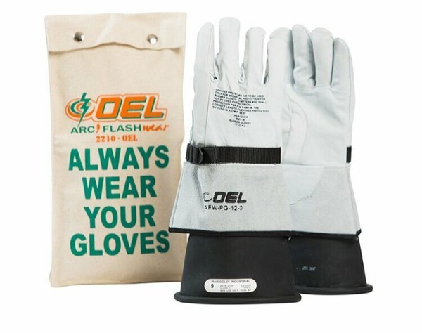 OEL CLASS 1 (7,500 Volts) Rubber Glove Kit, Length: 14", Sizes: 9, Color: Black, IRG114B9K