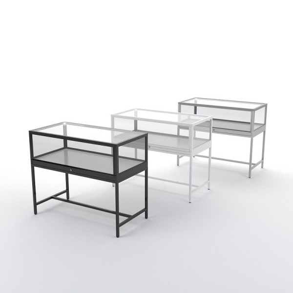 Econoco 48" Wide Deluxe Glass Showcase Display Cabinet, Matte Black, DDKIT3B