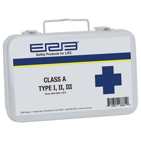 ERB Safety First Aid Kit, 2015 Unitized, Class A, Type I, II and III, Metal Case, 29961
