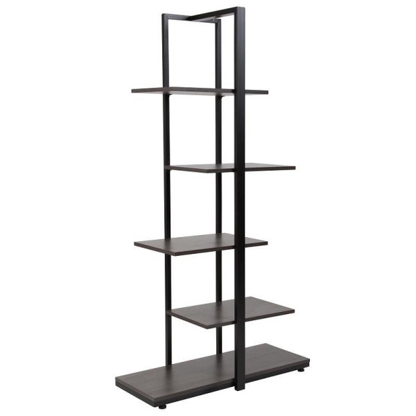 Flash Furniture Homewood Collection 5 Tier Decorative Etagere Storage Display Unit Bookcase with Black Metal Frame in Driftwood Finish, NAN-JN-21706B-GG