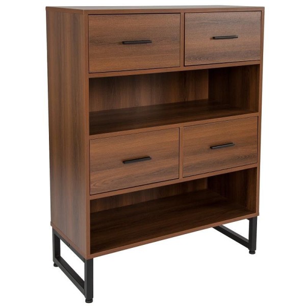 Flash Furniture Lincoln Collection 2 Shelf 41.25"H Display Bookcase with Four Drawers in Rustic Wood Grain Finish, NAN-JN-21743BF-GG