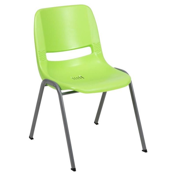 Flash Furniture HERCULES Series 880 lb. Capacity Green Ergonomic Shell Stack Chair with Gray Frame, RUT-EO1-GN-GG