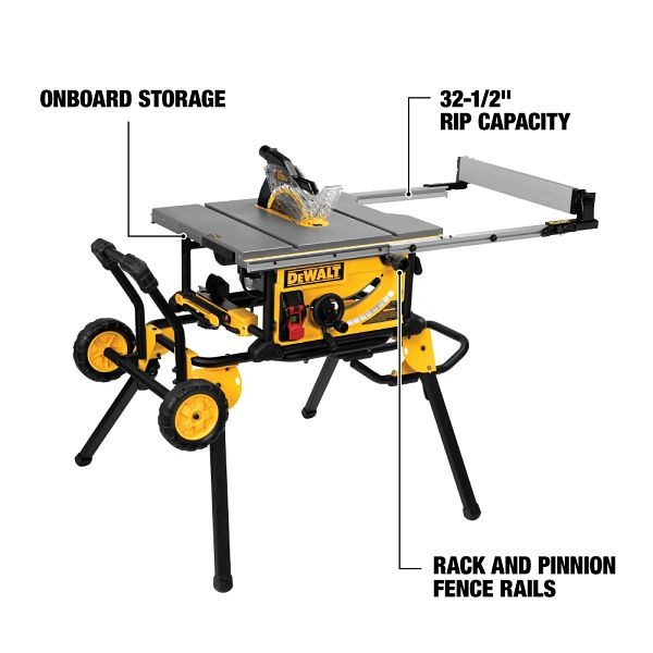 DeWalt 10" Jobsite Table Saw 32-1/2" (82.5cm) Rip Capacity, and a Rolling Stand, DWE7491RS