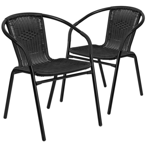 Flash Furniture Lila 2 Pack Black Rattan Indoor-Outdoor Restaurant Stack Chair, 2-TLH-037-BK-GG